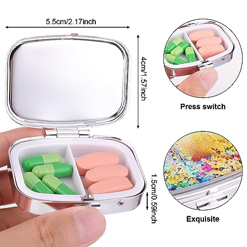 WLLHYF Pillendoosje 2 vakken met spiegel draagbare kleine tablettendoos retro bloemen pillen-organizer voor vitamine visolie pillen tassen portemonnees reizen - Afbeelding 3