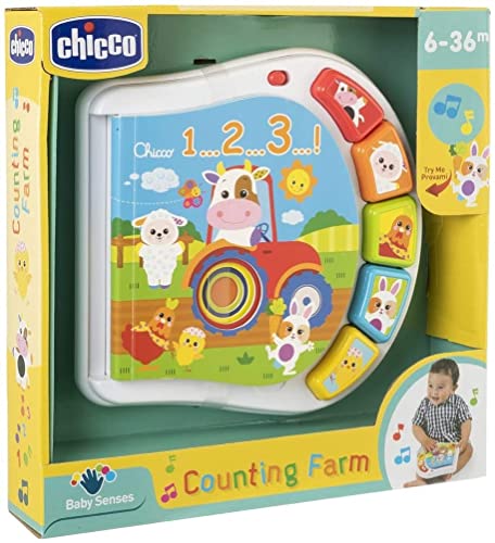 Chicco Buch Bauernhoftiere, elektronisches Buch zum Erlernen der ersten Zahlen, elektronisches Lernspielzeug für Kinder, Lernspiele, Spiele für Kinder von 6 bis 36 Monaten, Geschenkidee