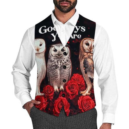 God Says You Are Owl Men's Suit Vests Dress Vest V-Neck Waistcoat Slim Business Formal with Pocket