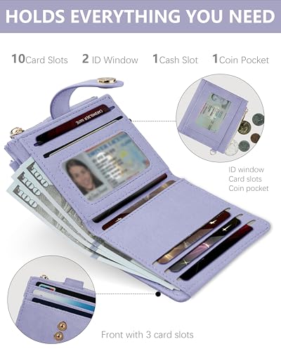 Image of Small Wristlet Wallets for Women Keychain Wristlet Wallet RFID Blocking Key Chain Wallet With Zipper Coin Pocket,2 Id Window (Purple)