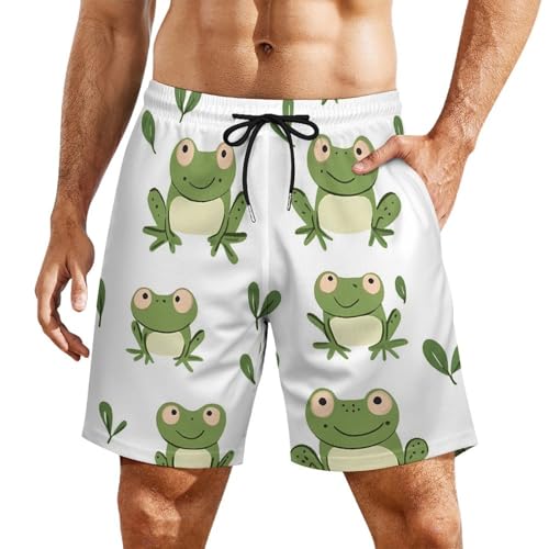 Pantalones Cortos de Playa con diseño de Ranas de Dibujos Animados para Hombre, Forro de compresión, Pantalones Cortos de Tabla de Secado rápido