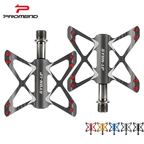 PROMEND flycoo Universal pedales bicicleta ruta 3 Bearing rodamientos scellé antideslizante 10.5 cm × 9.4 cm CNC, gris