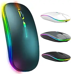 Mouse Óptico Sem Fio Recarregável Wireless Com Led RGB Colorido Ultrafino Ergonômico Usb 2.4 Ghz para Notebook Computador Pc Desktop TV Smart Premium [Marca Valuance]