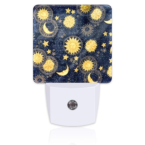 Image of Retro Moon and Sun Night Light, Colorful Zodiac Dusk to Dawn Night Light Plug in,0.5w Energy Saving Sleep Friendly NightLight for Kids Boys Girls Home Bedroom Living Room Decor