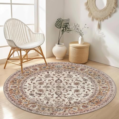 Round Area Rugs Living Room Bedroom Study Computer Chair Cushion Base Mat Round Carpet Lifts Basket Swivel Chair Pad Coffee Table Rug(4 x 4ftRound, Multicolor)