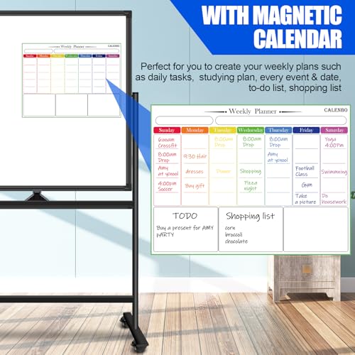 CALENBO Double-Sided Rolling Whiteboard on Wheels 96x48 with Black Bracket, Large 8'x4' Dry Erase Board with Stand Mobile Whiteboard, Including 2 Erasers,14 Markers, 24 Magnets,1 Magnetic Calendar by CALENBO - Image 7