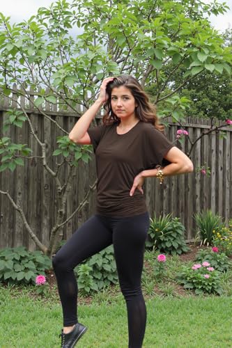 Lock and Love LL WT742 Women's Versatile Casual Short Sleeve Dolman Top – Loose Fit Boat Neck M Brown