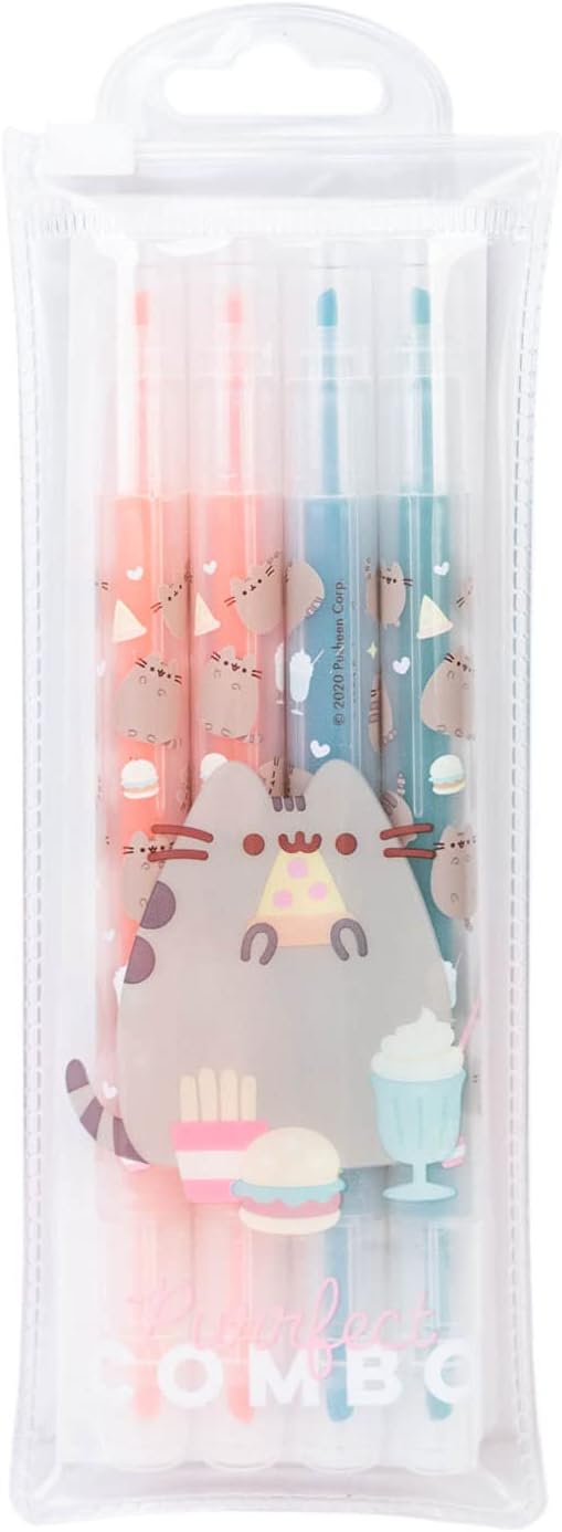 Grupo Erik Pack Of Highlighters Pens - Pusheen Gifts For Cat Lovers | 4 Colours Double-ended Highlighter set, Back To School Supplies, School Stationery Supplies | Pusheen Cat Gifts Under 5 Pounds