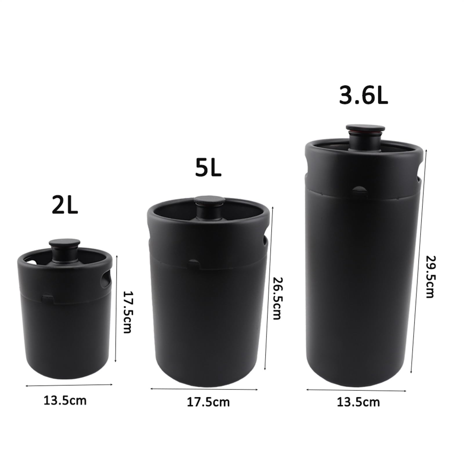bierbrauset 2L/3.6L/5L Bierfass Minifässer Mattschwarz Homebrew Craft Beer Growler mit Deckel Heimbrausystem(3.6L)