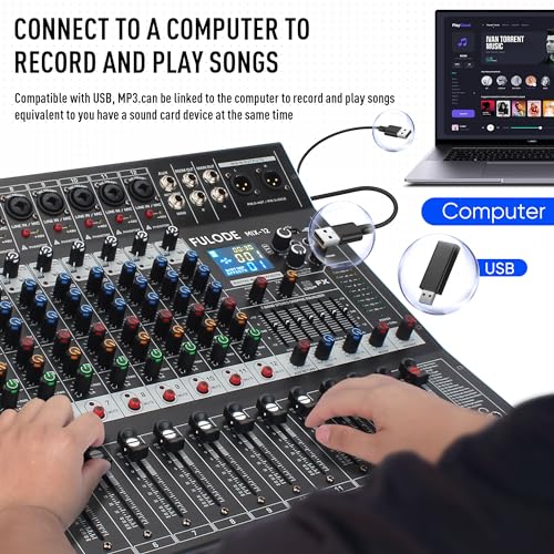 Fulode MIX-12 12CHANNEL 12-Channel Bluetooth Studio Audio Mixer 99 Bit Dsp Digital Processor W/Usb Mp3 thumb #2