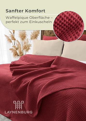 LAYNENBURG Premium Waffelpique Baumwolldecke 220x240 cm - Oeko-TEX 100 - Baumwollmix Kuscheldecke - Decke als Wohndecke, Sofa-Decke & Couchdecke - Wolldecke kuschelig-warm aus Baumwolle (Bordeaux)