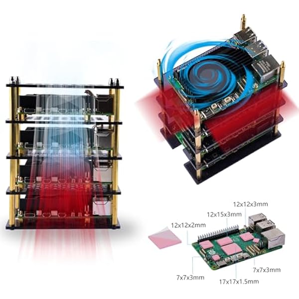 GeeekPi 4-слойный акриловый корпус с активным охлаждением Armor Lite V5 для Raspberry Pi 5 4GB 8GB 16GB коричневый