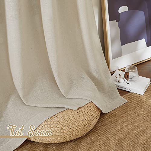 NICETOWN Cream Beige Linen Curtains & Drapes 84 inches Long, Grommet Flax Linen Burlap Semi Sheer with Light Filtering Privacy Window Treatments for Living Room, W52 x L84, 2 Pieces