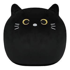 Vicloon Almohada de Peluche de Gato Negro, Almohada Kawaii de Gato Gordo, Almohada/Cojín Lumbar para la Espalda Suave, Juguetes de Peluche de Animales, Regalo de Cumpleaños para Niños