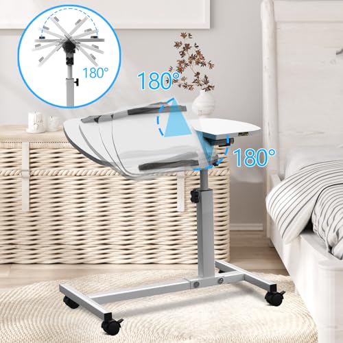 Actier ACT0001W Multifunctional Height Adjustable Table With Wheels | Ultimate Single Workstation, Study Desk, Bedside Table, Recliner Tray Table, Presentation Cart And Laptop Stand | Tilting Tops thumb #4