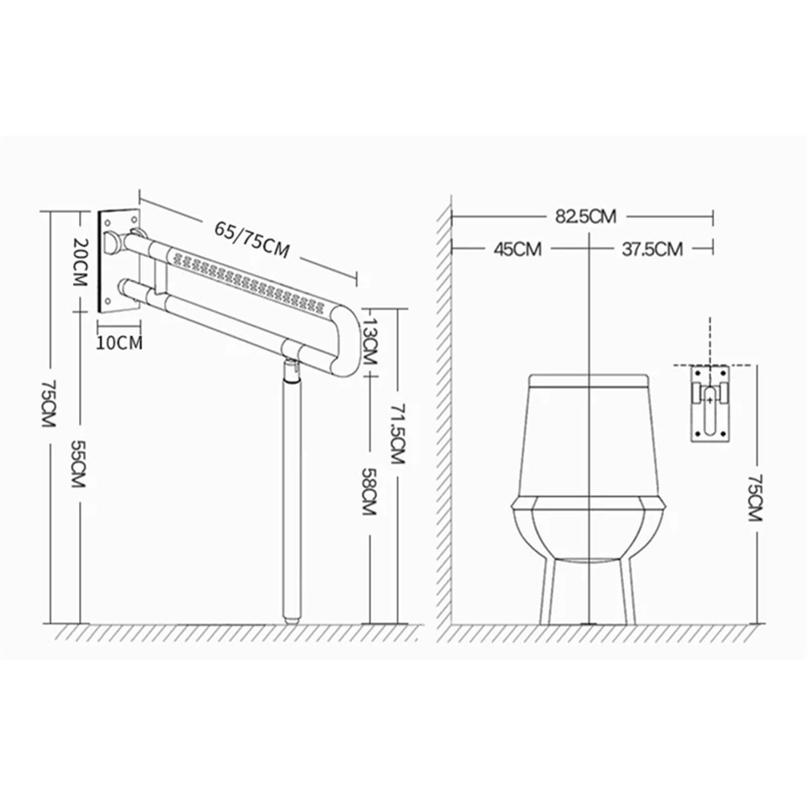 Barra Abatible Baño Pasamanos for inodoro, barras de seguridad for personas mayores, plegable, antideslizante, for baño, marco soporte for, suministros for(75CM)