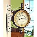 Wrought Iron Antique-Look Brown Round Wall Hanging Double Sided Two Faces Retro Station Clock 8-inch - Image 5