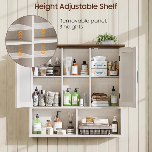 Image of Vabches Bathroom Wall Cabinet, Farmhouse Medicine Cabinet with Double Barn Door and Adjustable Shelves, Wooden Vintage Storage Cabinet Wall Mounted for Bathroom, Kitchen Dining, Rustic White