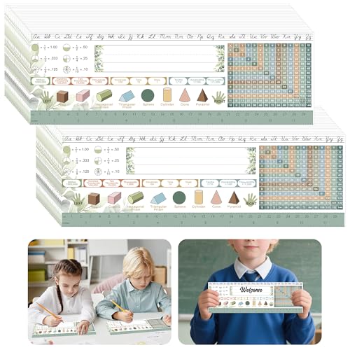 codree ユーカリデスクネームタグ 教室用 防水 原稿 学生用デスクネームプレート 緑の教室用ネームプレート アルファベット乗算チャート分数付き 3年生から4年生用