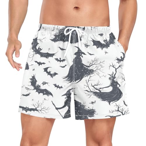 Witch with Bat Men's Swim Trunks with Liner Quick Dry Beach Shorts Swimwear Bathing Suit S-XXL