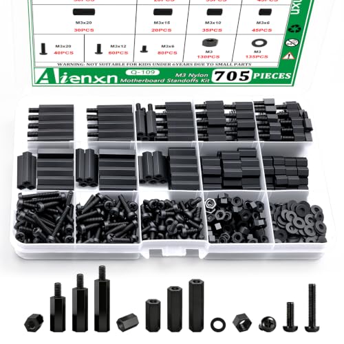 Image of 705PCS M3 Nylon Motherboard Standoffs Kit, Male Female Hex Spacer Standoff Screws Nuts Suitable for Circuit Board, PCB Board etc