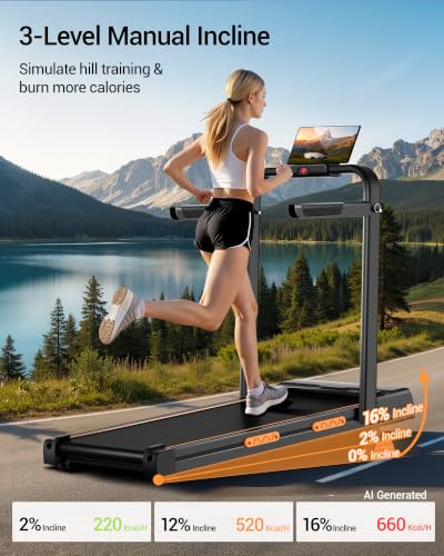 Image of 15% Auto Incline Walking Pad Treadmill with 12-Level, Under Desk Treadmill with Handles, Portable Treadmills for Home Small, 43″ High Armrests