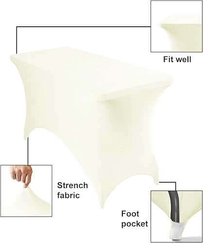 Miniatura 259 de Paquete de 2 manteles rectangulares impermeables de elastano, 6 pies, color negro, elástico, resistente a las manchas, para todas las estaciones