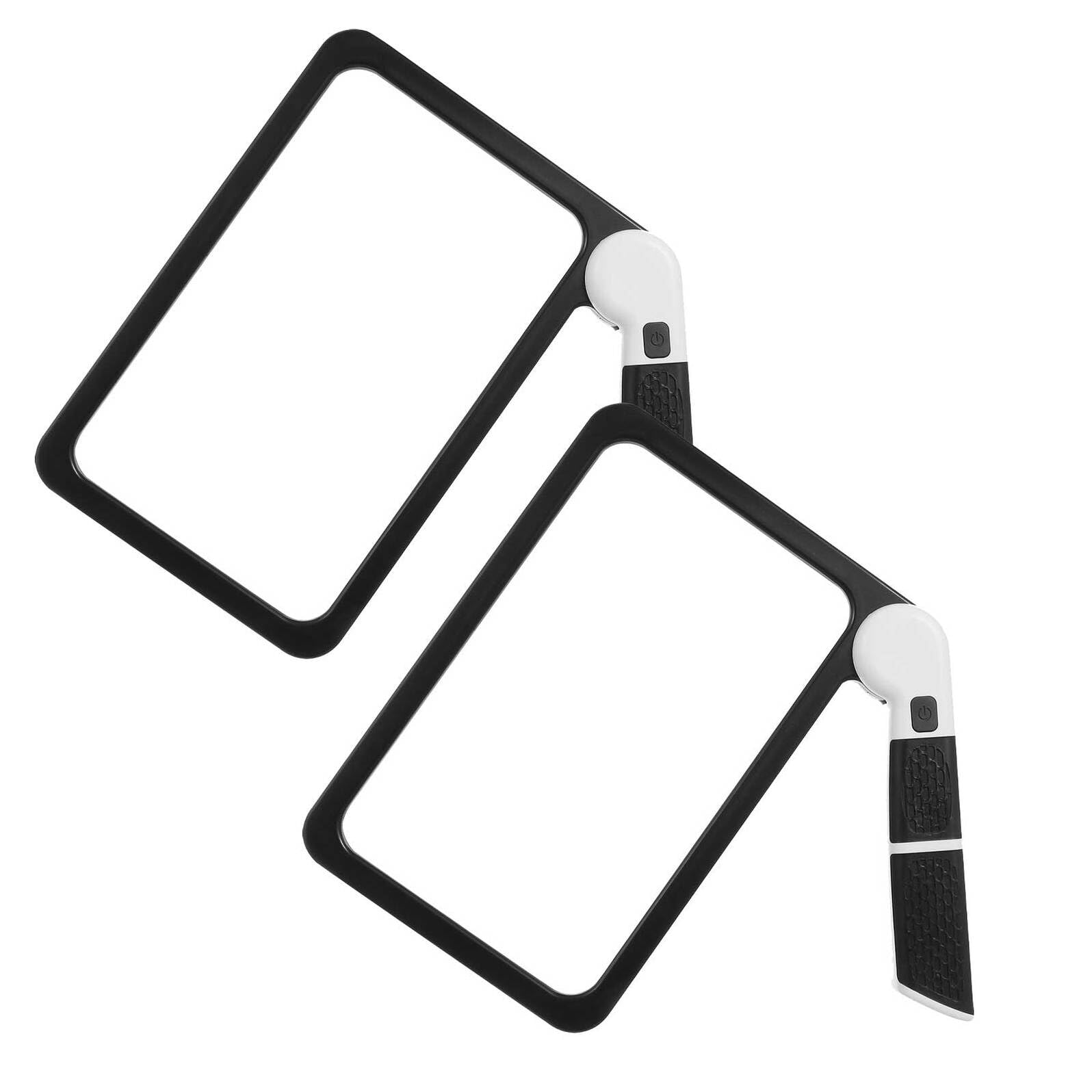 Lupa de Lectura Rectangular LED Plegable de Mano Negro 2piezas | Abs, Goma y Acrílico, Iluminación LED Integrada, para Lectura y Tareas de Proximidad