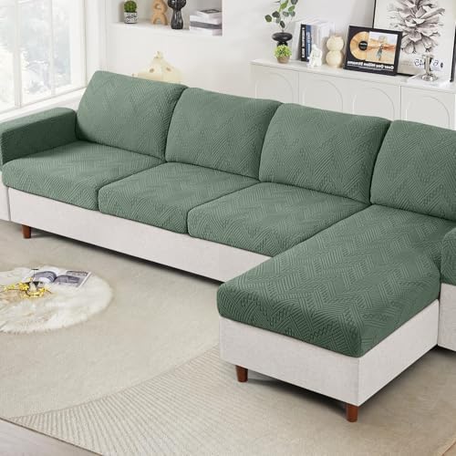 Ruaozz Couch Cushion Covers for Sectional Sofa Stretch Seat Cushion Covers Washable Sofa Slipcovers for L Shaped Soft Furniture Protector Pet Friendly (1 PC Sofa Cover, Sage Green)
