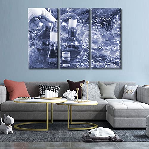 Image of TUMOVO Clinical Laboratoryr Modern Artwork Wall Decor 3 Panel Poster Chemical Equations Laboratory Research Concept Pictures Bathroom Decor Wall Art Print on Canvas Framed Ready to Hang, 60 inch Wx40 H