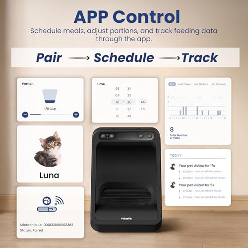 Automatic Microchip RFID Cat Feeder, 16-Cup, Black | ISO Microchip & PawsPik RFID Tag Compatible, App Control, Portion Control, Personalize Feeding - Image 6