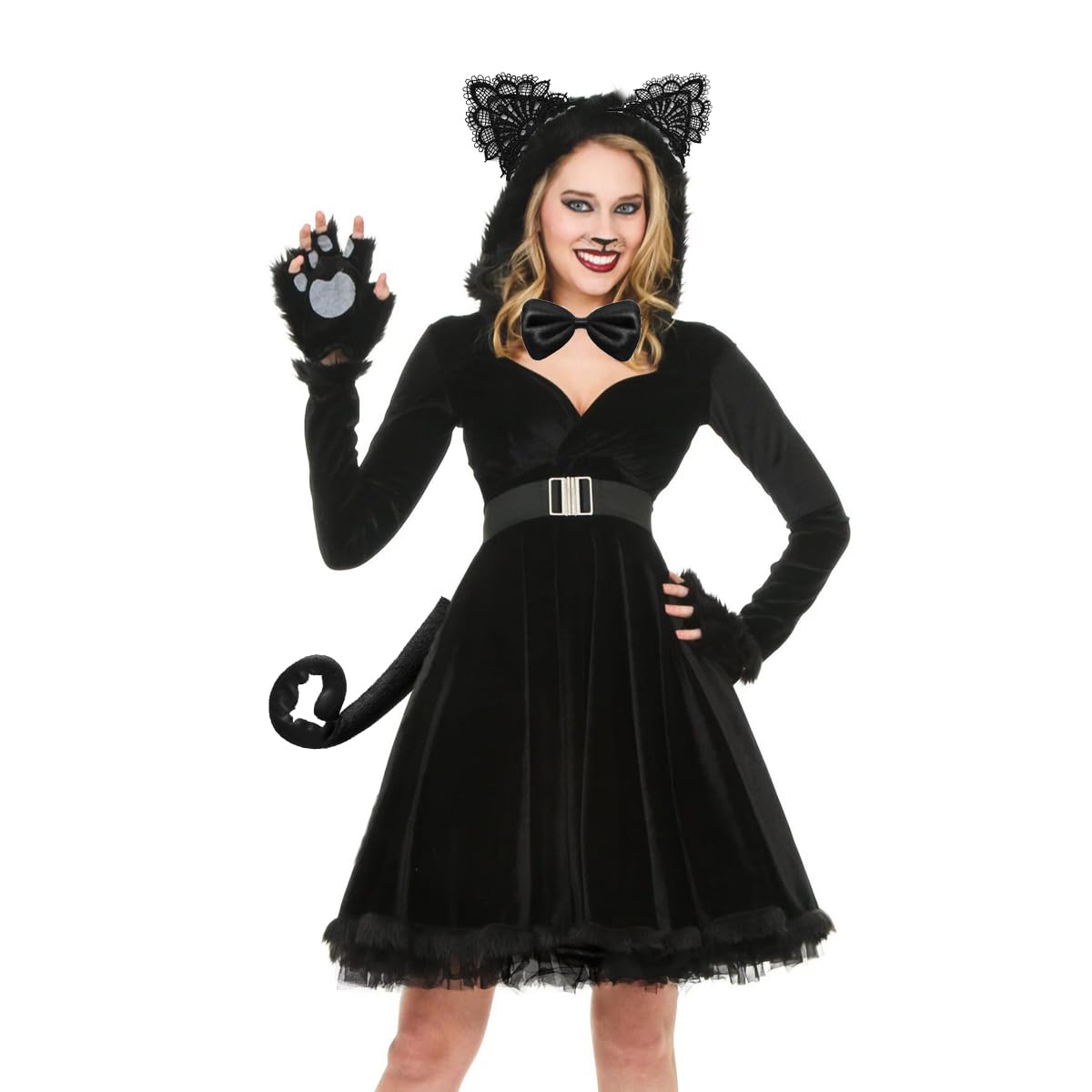 Merroyal Katzenohren-Haarreif Mit Spitze – Für Halloween & Kostümpartys, Inkl. Halskette