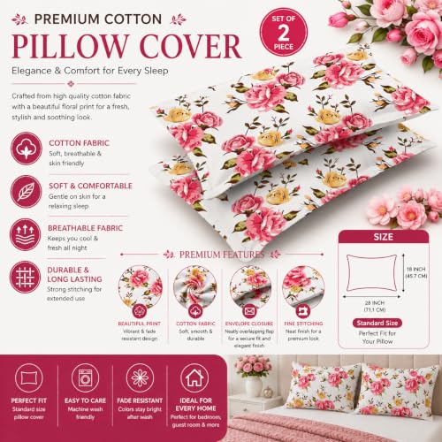Image of IVAZA Ezyption Cotton Super Soft 240 TC Elastic Fitted All Around Elastic Printed King Size Double Bed Bedsheet with 2 Pillow Cover 72 inch X 78 inch3 Pink White