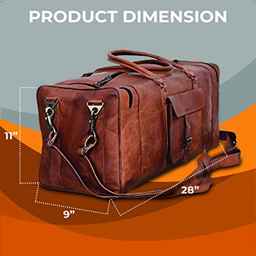 Leather Duffel Bag 28 inch Large Travel Bag Gym Sports Overnight Weekender Bag by Komal's Passion Leather (Brown)