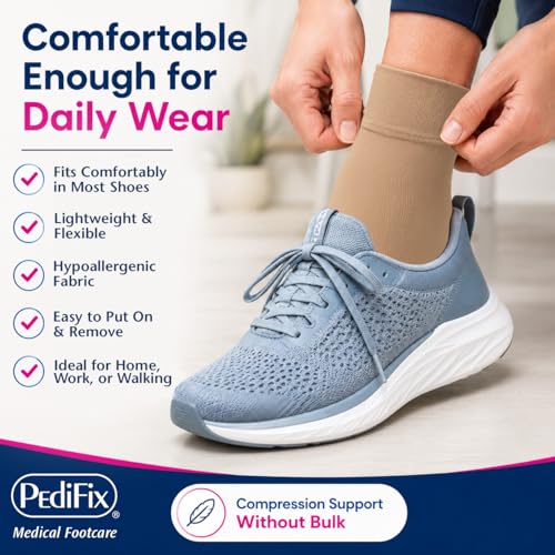 Image of Pedifix Compression Ankle Sleeve for Foot and Ankle Support, Beige,XLarge