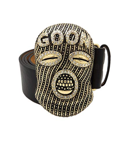 Hip Hop Style Collection Rapper Gold PT Iced Goon Mask Buckle & Leather Belt