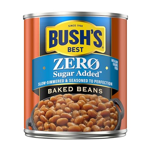 Bush's Canned Zero Sugar Added Baked Beans (Pack Of 1), Protein, Good Source Of Fiber, Low Fat, Gluten Free, 15.8 Oz