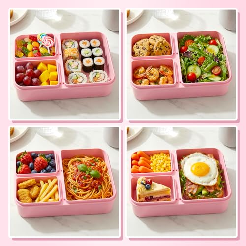 Image of WyfKyd 2PACK Snack Box Container Set for Kids Adults Food Bento Lunch Box | 2PACK Snack Box Container for Kids Adults Reusable Bento Lunch Box with 3 Compartents for Office,School,Travel,Outdoor Pink