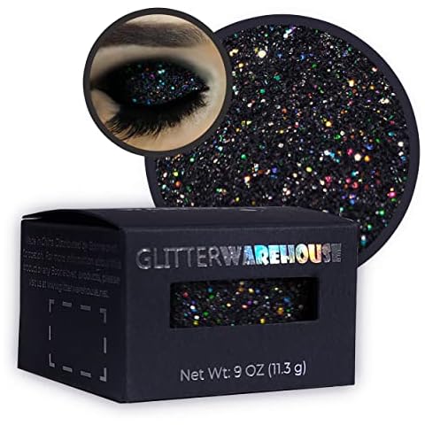 GlitterWarehouse Loose Glitter for Eyeshadow/Eye Shadow Shimmer Makeup Powder Diamond Black Cover
