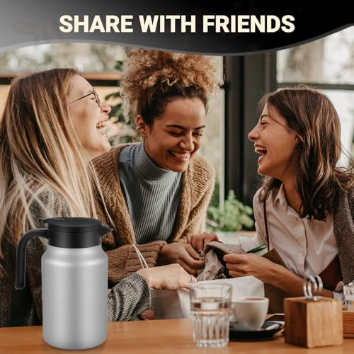 Image of Insulated Coffee Carafe, 51 oz, Keeps Hot for 12H, Silver | Thermal Carafe, One-Hand Pour, Leakproof Lid, Anti-Slip Base for Personal Use