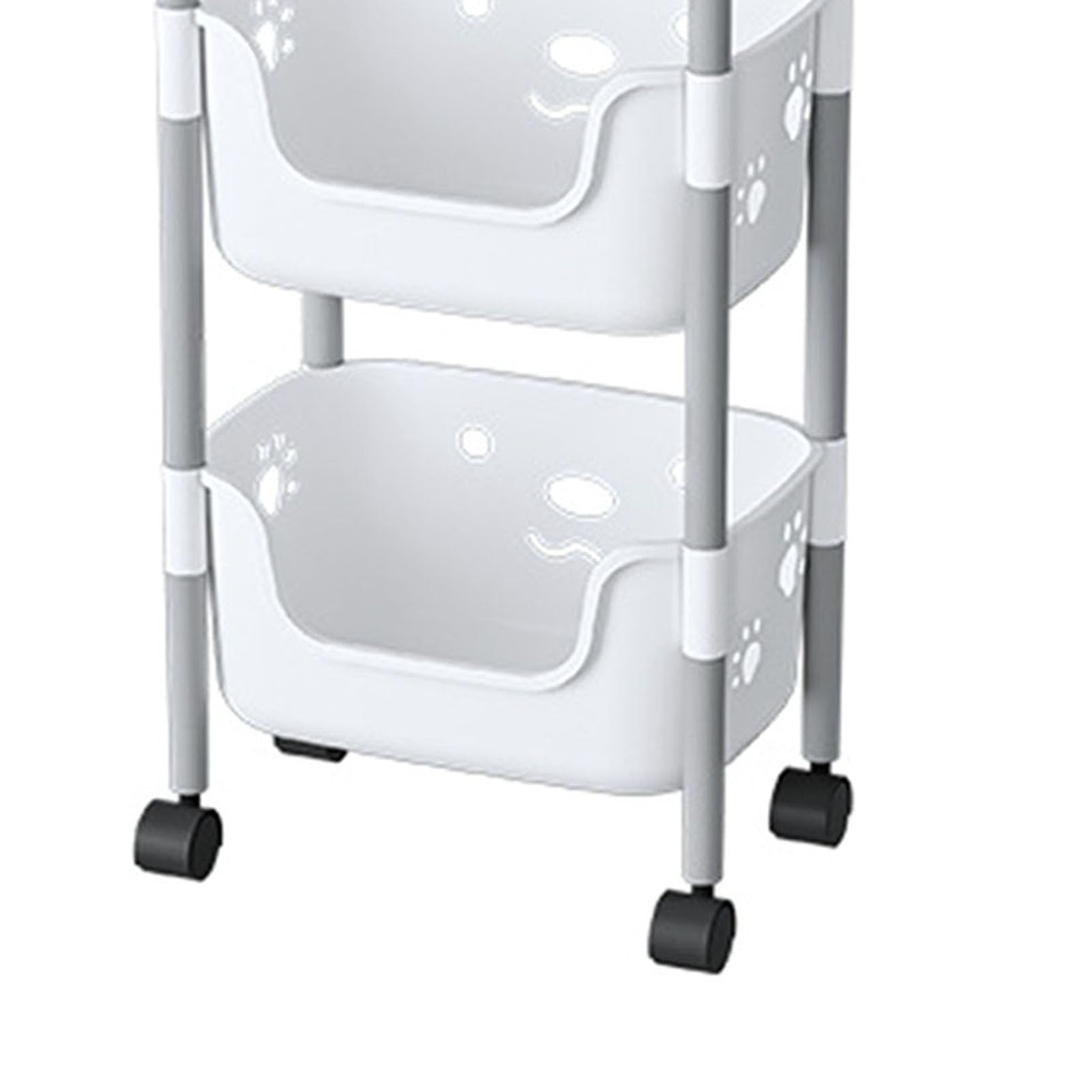 Carrello multiuso con ruote a 3 livelli, adorabile organizer in polipropilene a forma di orso, per cucina e camera da letto (3 strati, bianco e grigio)