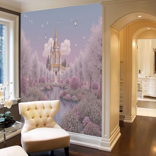 Papel pintado rosa con castillo 3D para transformar el dormitorio principal 7