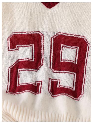 SHENHE Girl's Y2K Jersey Sweater V Neck Color Block Number Print Preppy Sweater Pullover4