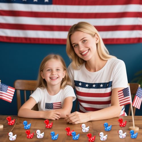 Image of JUNEBRUSHS 50 Pcs Patriotic Ducks Mini Resin Duck 4th of July Tiny Ducks Red White Blue Miniature Ornaments for Vase Filler Jewelry Making DIY Crafts Party Gifts Decorations