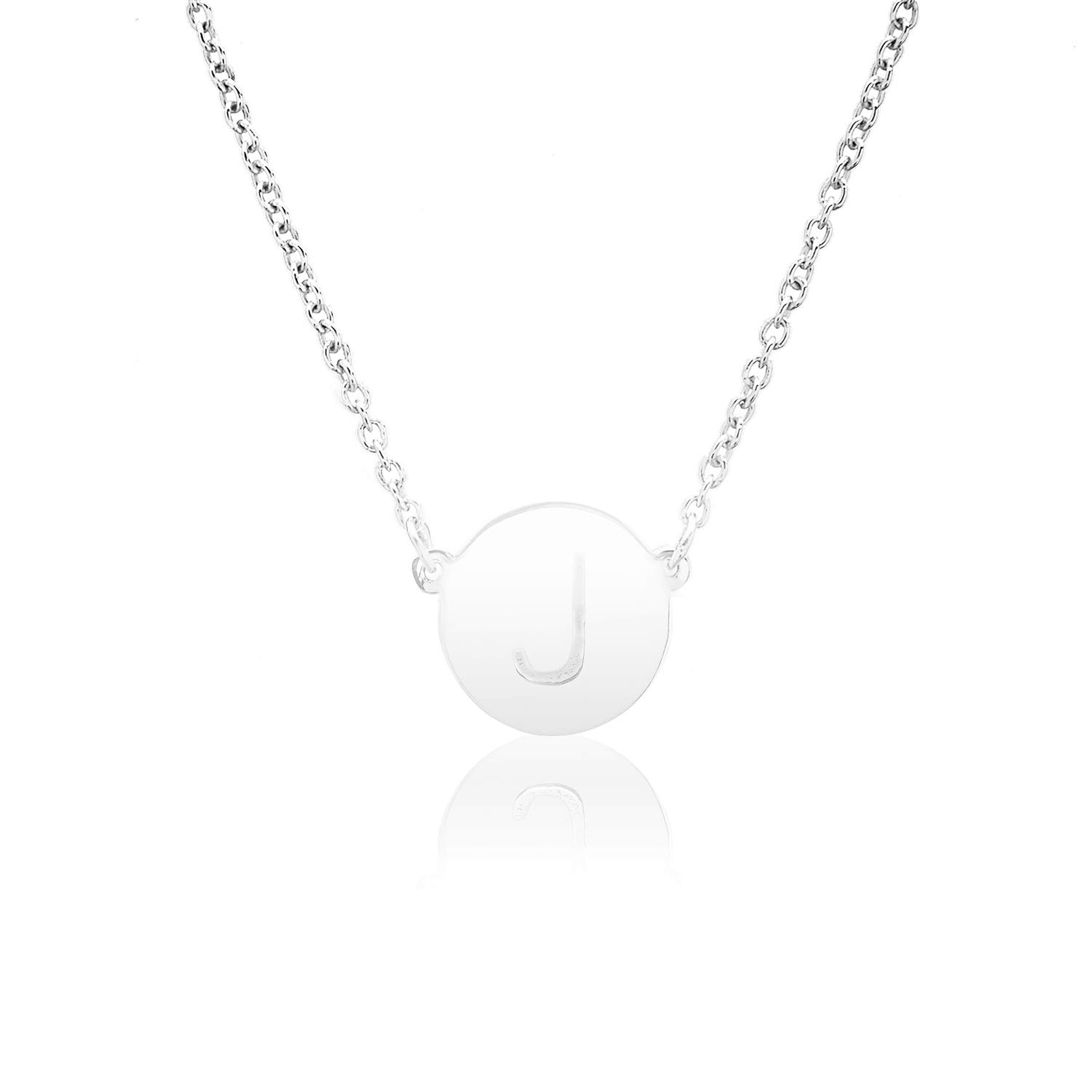 Sterling Silver Round Disk Initial Necklace