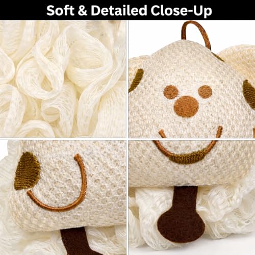 Image of Luxe Home International Bath Sponge For Kids And Adult Microfibre Soft Shower Loofah Triangle Pattern Gentle Skin Exfoliating Body Scrubber For Toddler Cream 12x11cm Pack Of 1