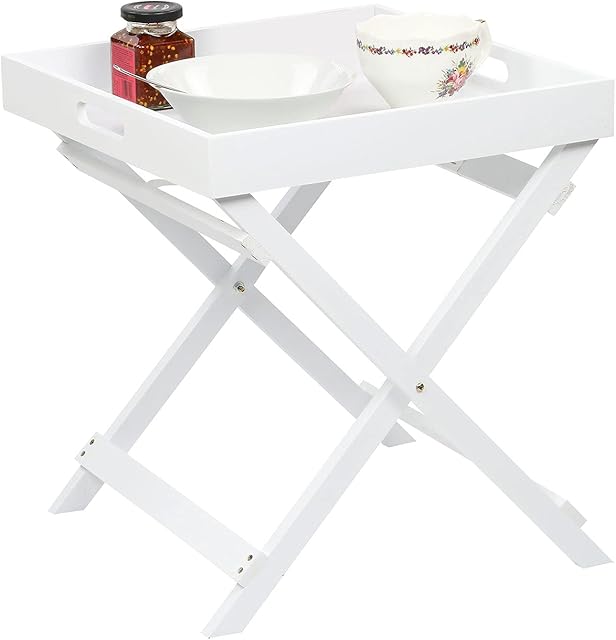 Taylor & Brown Wooden Folding Butler Tray Tables Portable Breakfast Dinner Serving Tray Side End Table for Living Room Hallway Bedroom Garden Terrace Balcony (White)