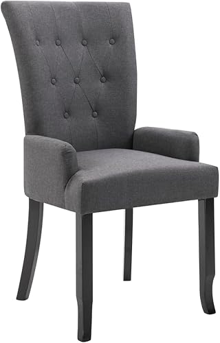 Miniatura 3 de Ergonomic Dining Chair, Dark Grey Polyester Fabric, Solid Oak Wood Frame, Modern Kitchen & Dining Room Furniture