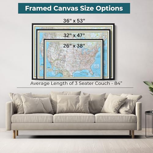 Image of National Geographic Classic USA Map with Pins - Personalized United States Travel Map Canvas - Extra Large Framed Wall Decor - Silver Float Frame - 34 inch x 51 inch