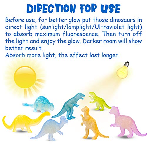48Pcs Glow in Dark Mini Dinosaur Figures Birthday Party Favors Supplies Dino Cupcake Toppers Pinata Goodie Bags Stuffers Classroom Prizes Carnival Treasure Box Trinkets Bulk Toy Kids Goody Treat Gifts3